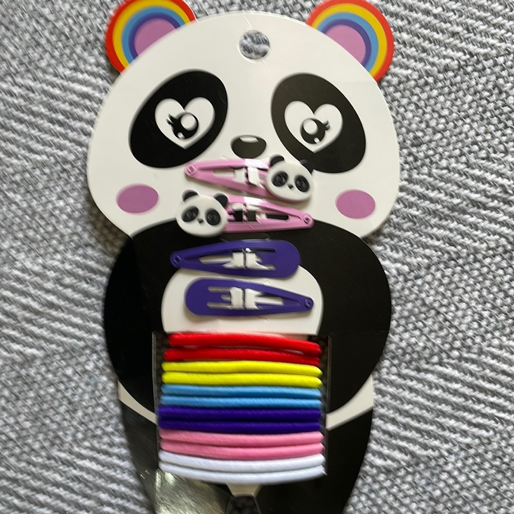 Pink panda clips , purple clips plain 10 hair bands